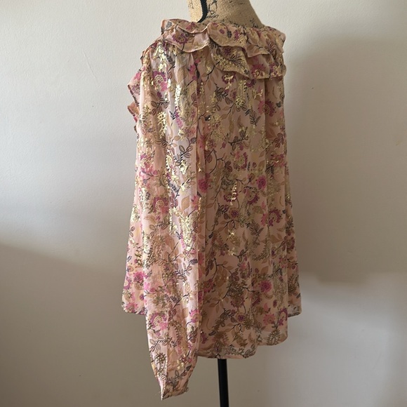 LOFT Shimmer Floral Ruffle Tie Neck Blouse - Picture 5 of 8